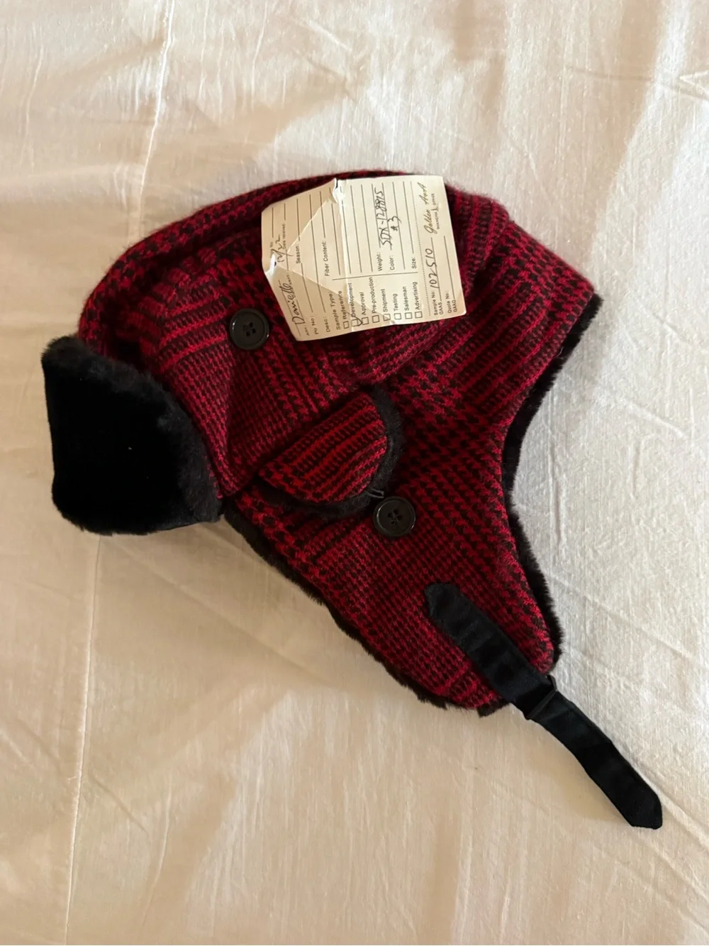 NWT Kids Red Plaid Trapper Hat with Faux Fur Lining